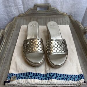 Tory Burch gold metallic platform sandals